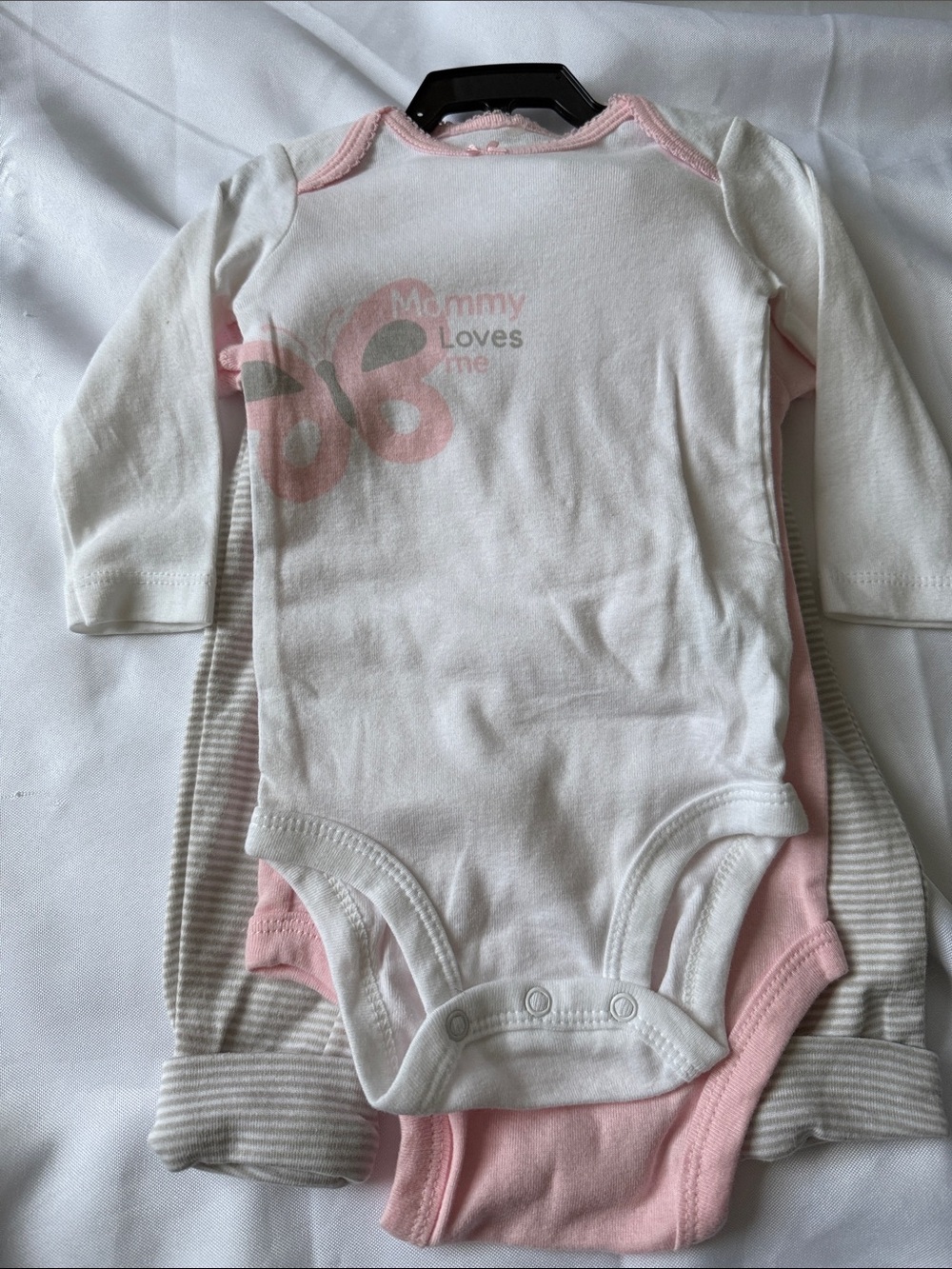 Carter's White and Pink Long-Sleeve Baby Bodysuit with Butterfly Print